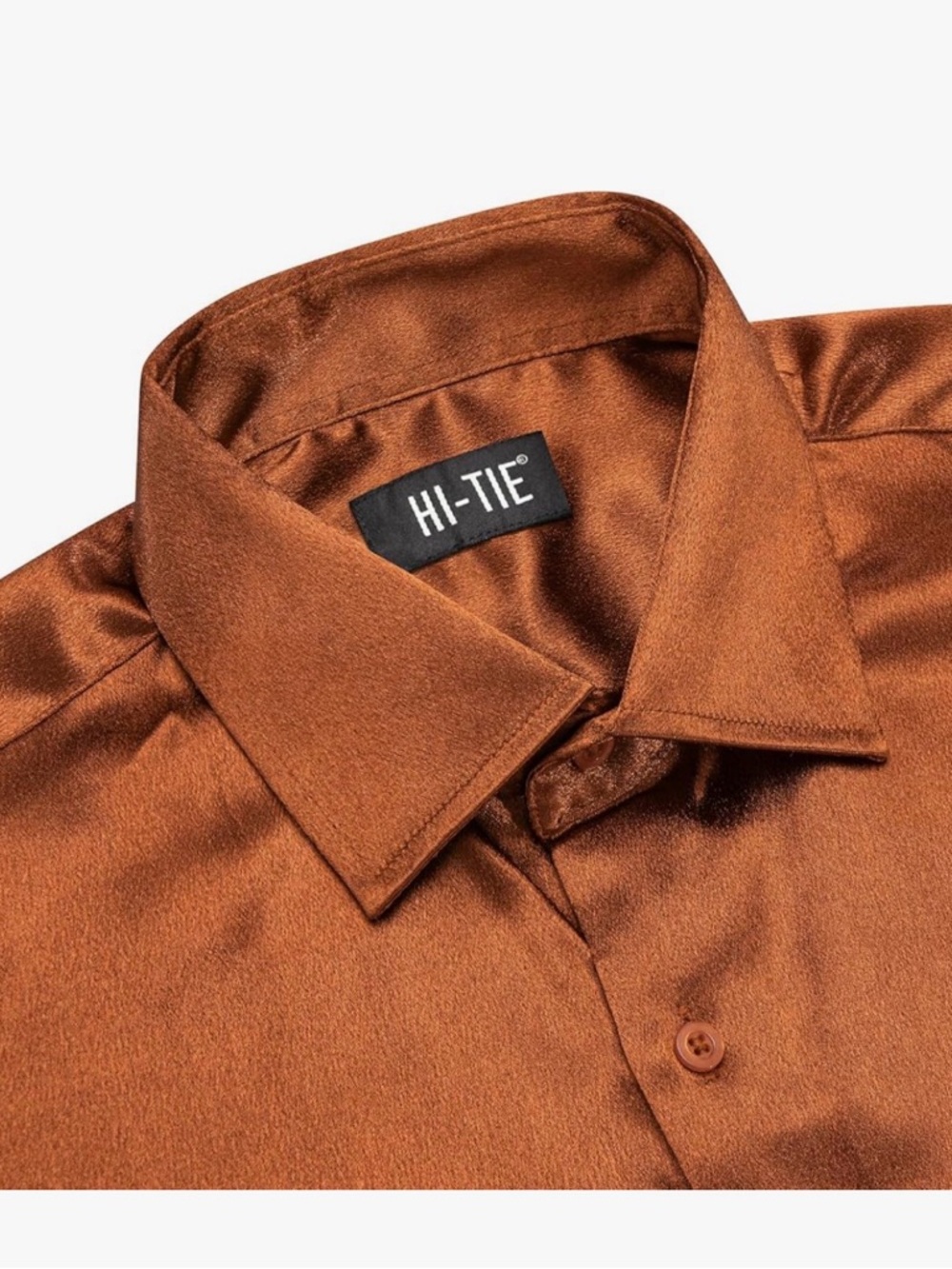 Men's Copper Satin Long-Sleeve Button-Down Shirt - Picture 2 of 8